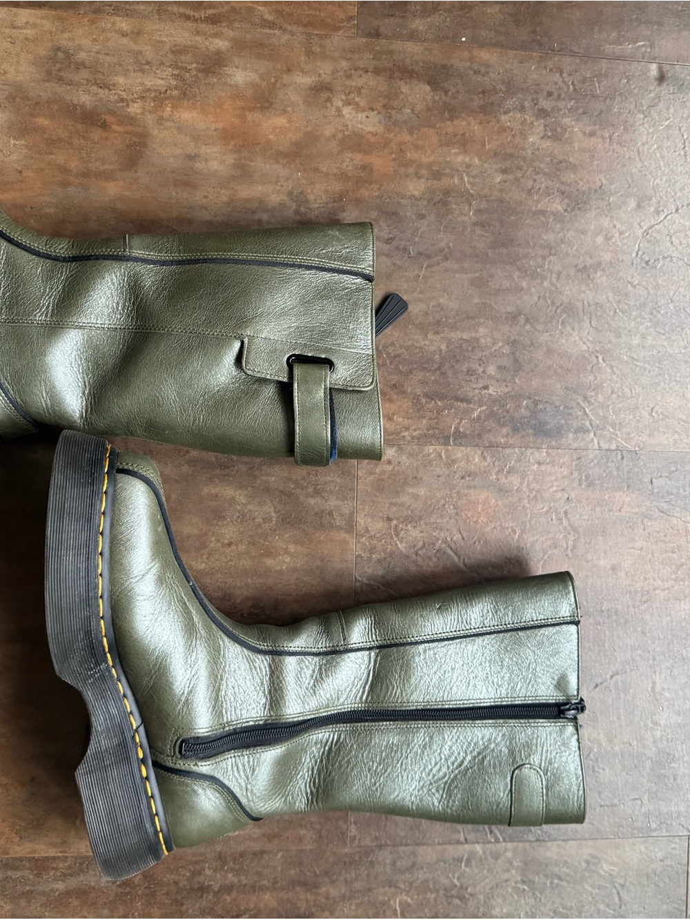DOC MARTENS Green Chunky Platform Leather Mid-Calf Boots - Picture 2 of 7